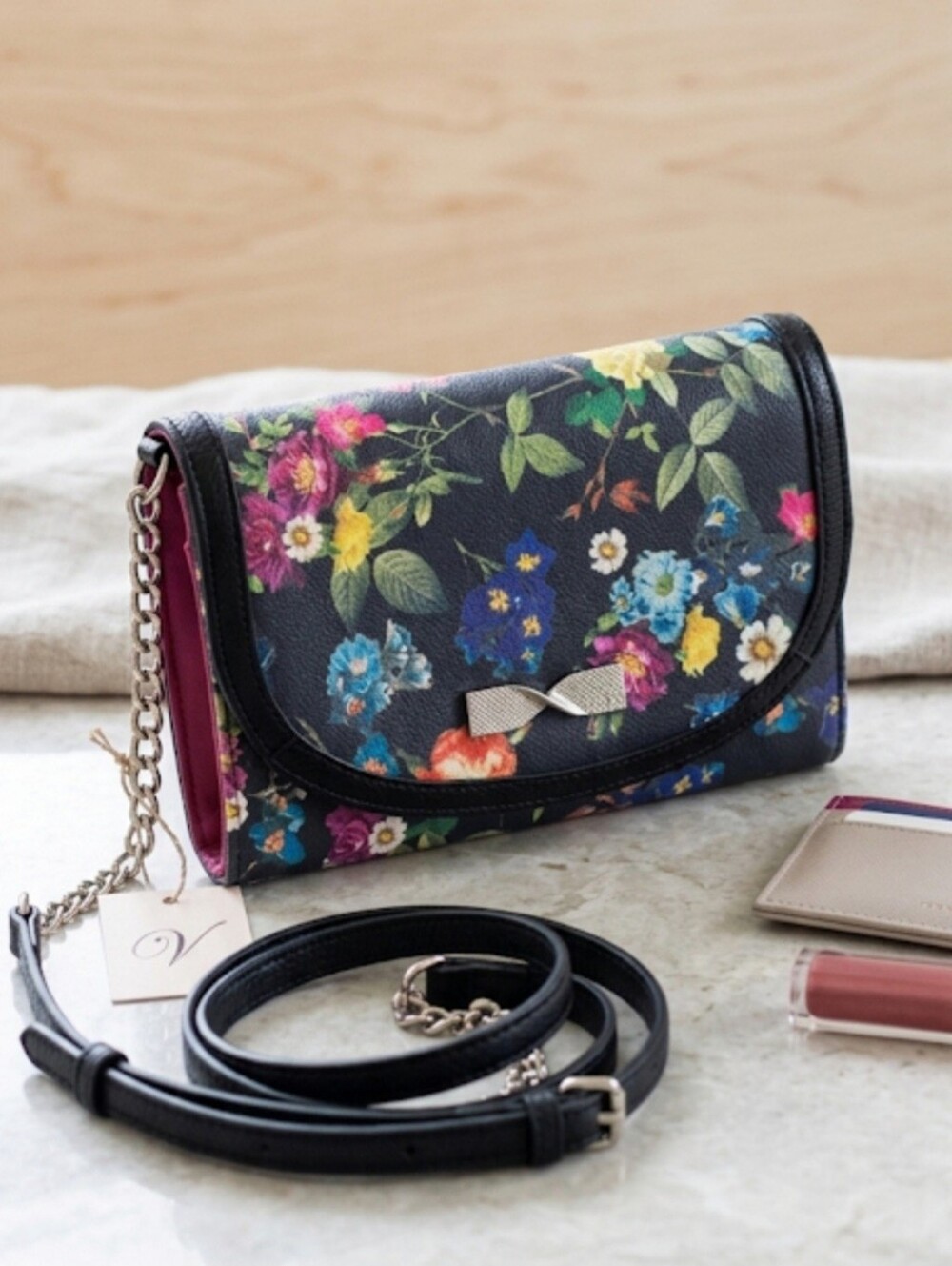 Floral Jessica Simpson Crossbody Clutch - Black Multi